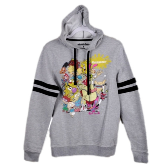 Nickelodeon Multi-Character Cartoon Gray Long Sleeve Pullover Hoodie Sweatshirt - Picture 1 of 9